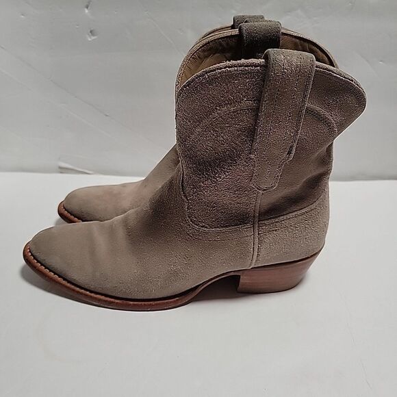 Tecovas The LUCY Suede Calfskin Cowgirl Bootie Women Size 8 B  Granite Beige - Picture 3 of 7